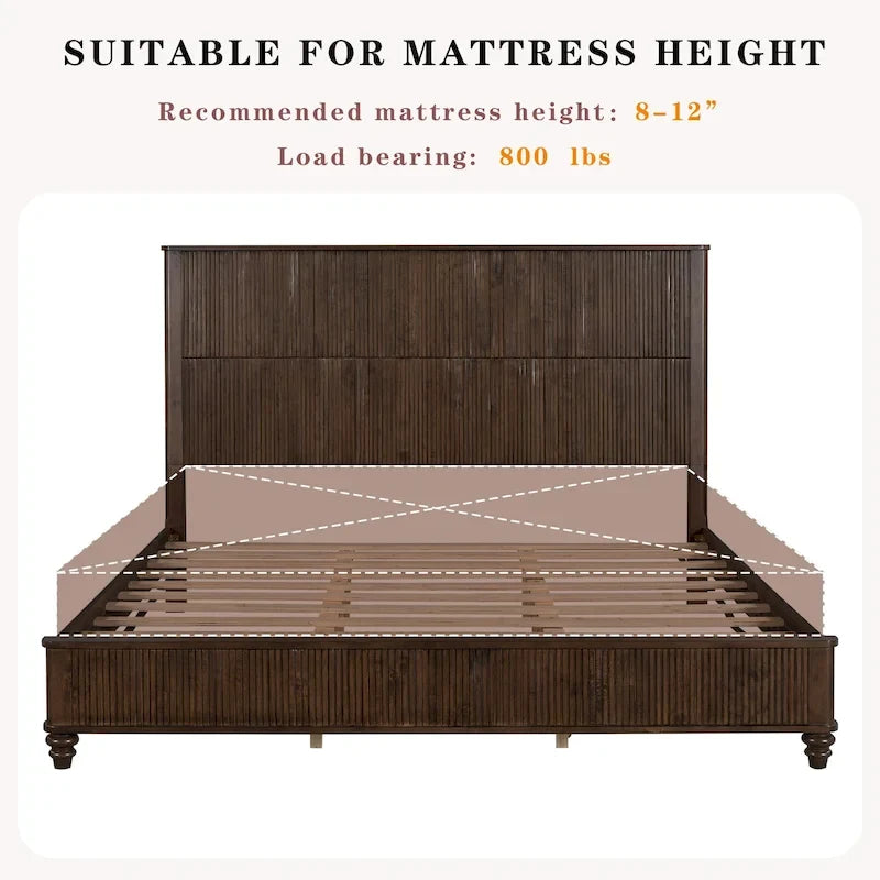 Cadre de lit en bois massif robuste avec tête de lit haute pour chambres élégantes