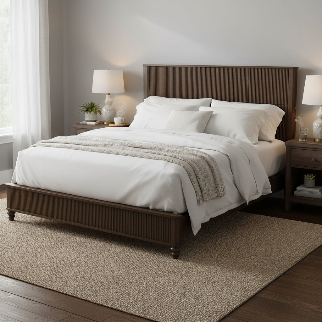 Sturdy Solid Wood Bed Frame with Tall Headboard for Elegant Bedrooms