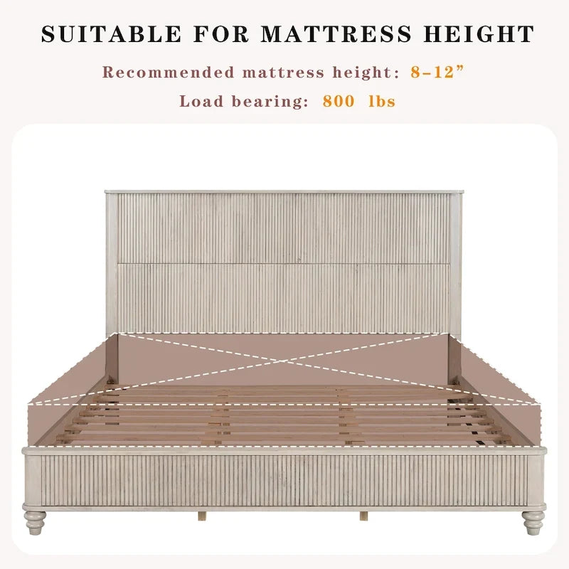 Cadre de lit en bois massif robuste avec tête de lit haute pour chambres élégantes