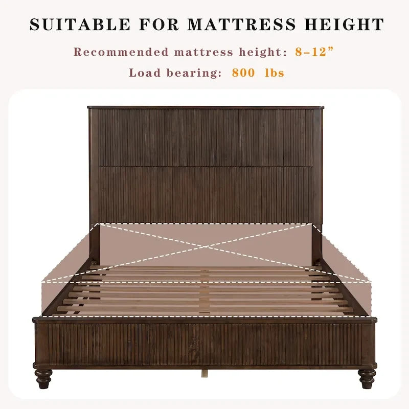 Cadre de lit en bois massif robuste avec tête de lit haute pour chambres élégantes