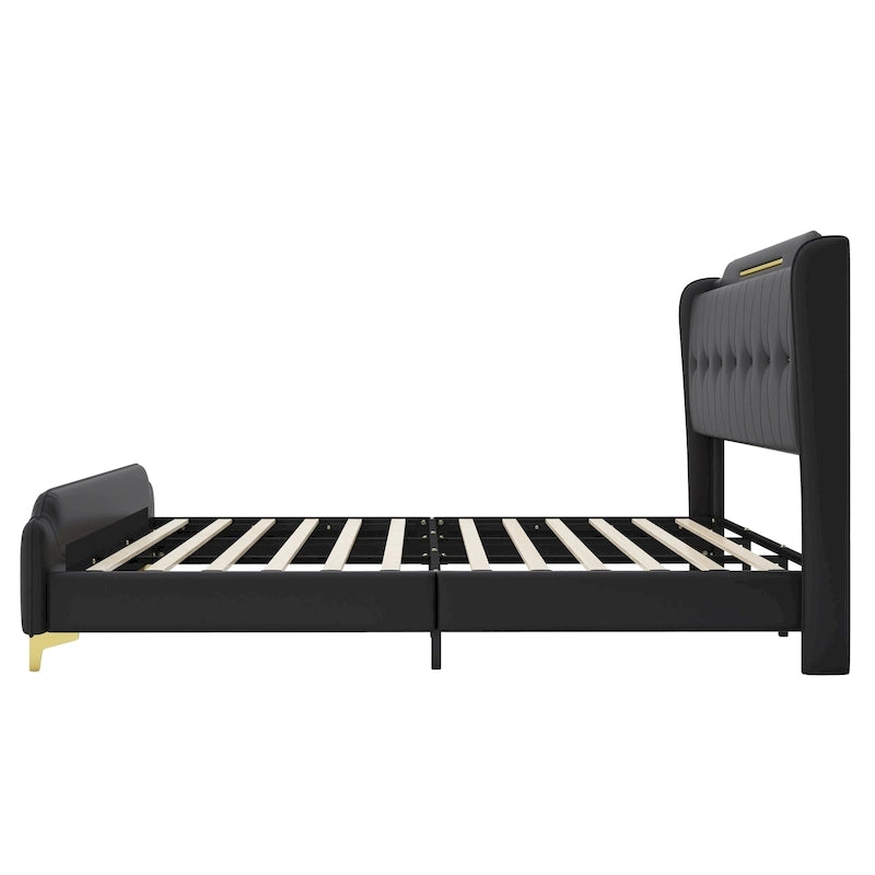 Lit moderne en cuir synthétique rembourré
