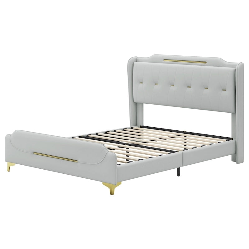 Lit moderne en cuir synthétique rembourré