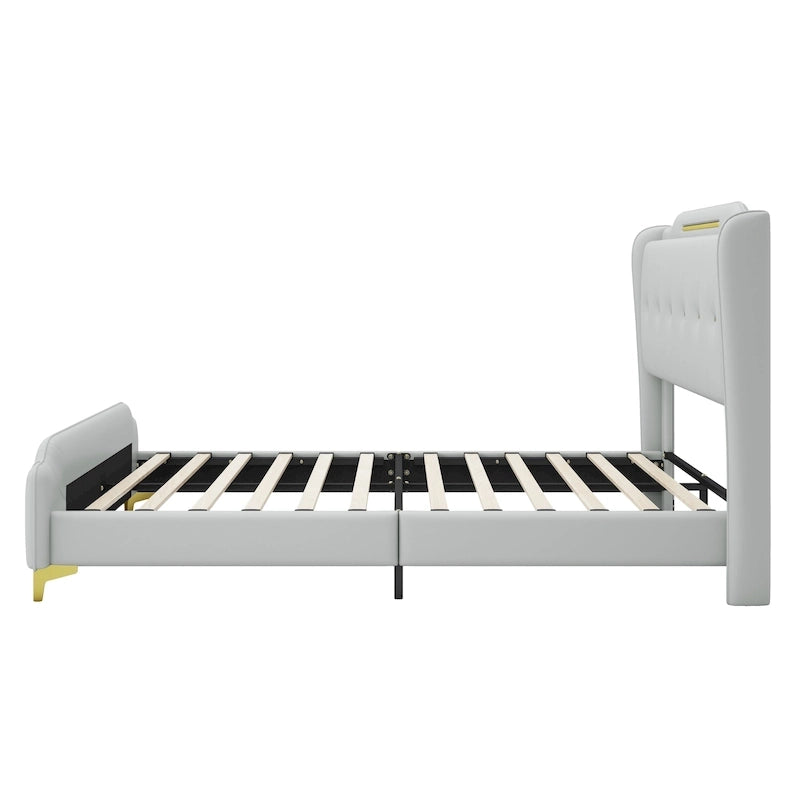 Lit moderne en cuir synthétique rembourré