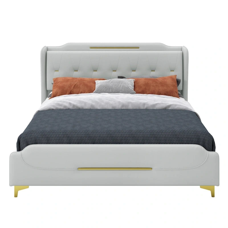 Lit moderne en cuir synthétique rembourré