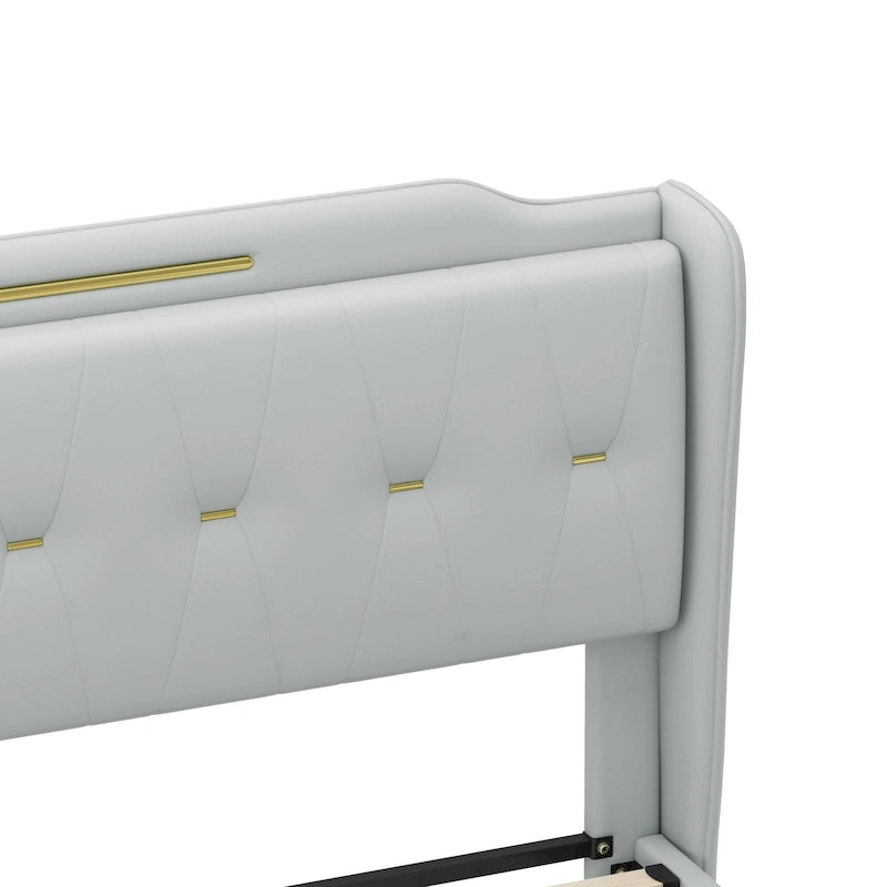 Lit moderne en cuir synthétique rembourré