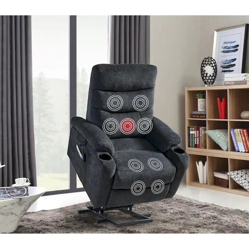 Fauteuil releveur électrique avec massage, chauffage et fonctionnalités pratiques