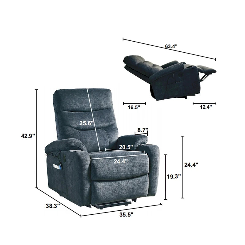 Fauteuil releveur électrique avec massage, chauffage et fonctionnalités pratiques