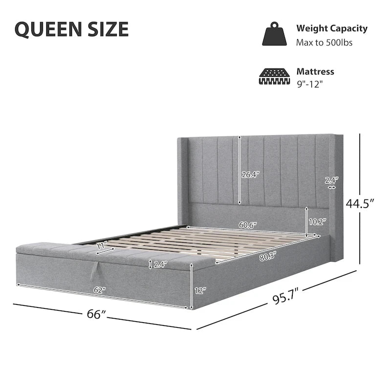 Queen Upholstered Platform Bed with Headboard and Storage