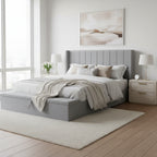 Lit Queen Size capitonné avec tête de lit et rangement