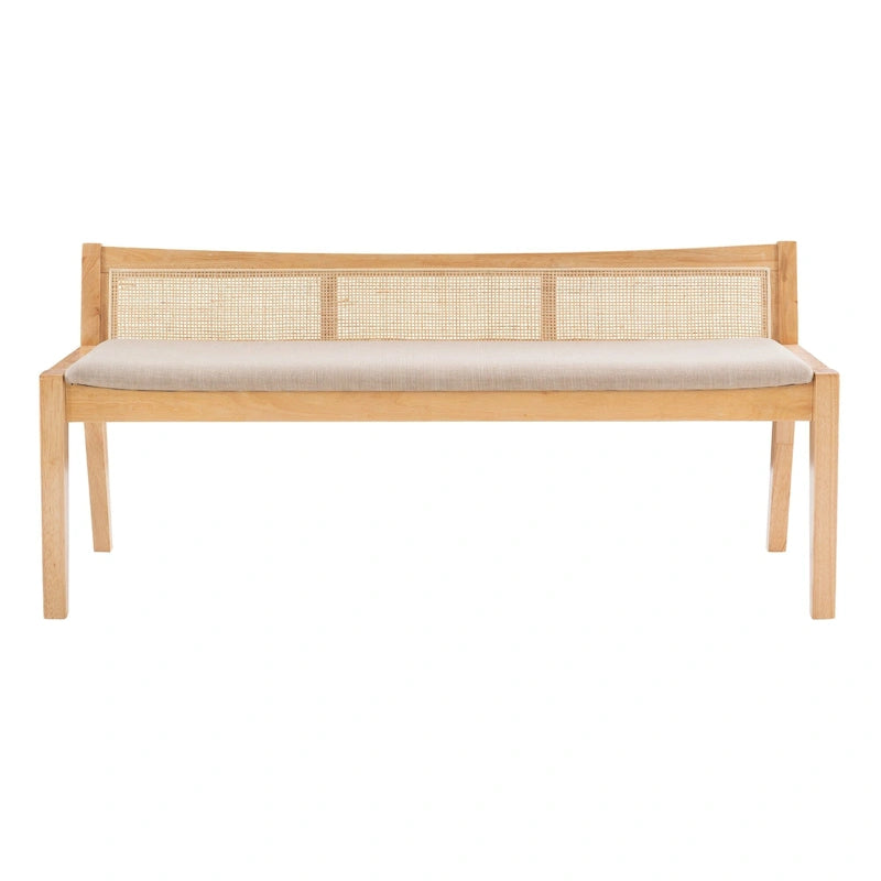 Framed Woven Rattan Cane Bench - 52.5 - Beige