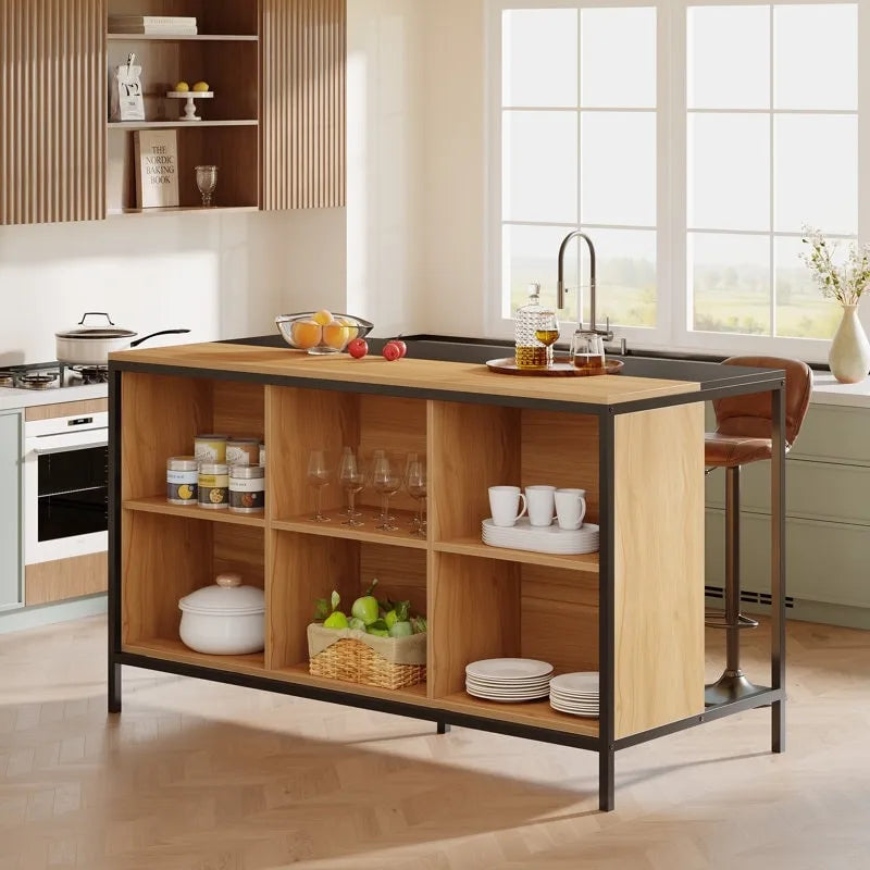 Îlot de cuisine avec 6 espaces de rangement cubiques pour cuisine salle à manger