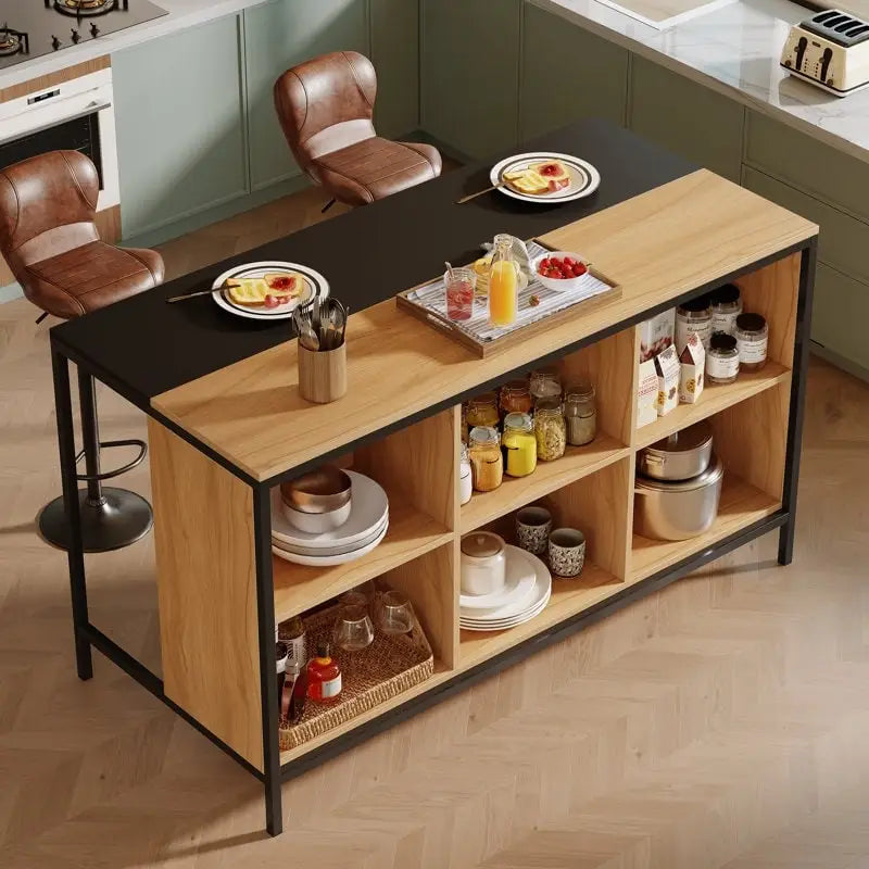 Kitchen Island with 6 Cube Storage for Kitchen Dining Room