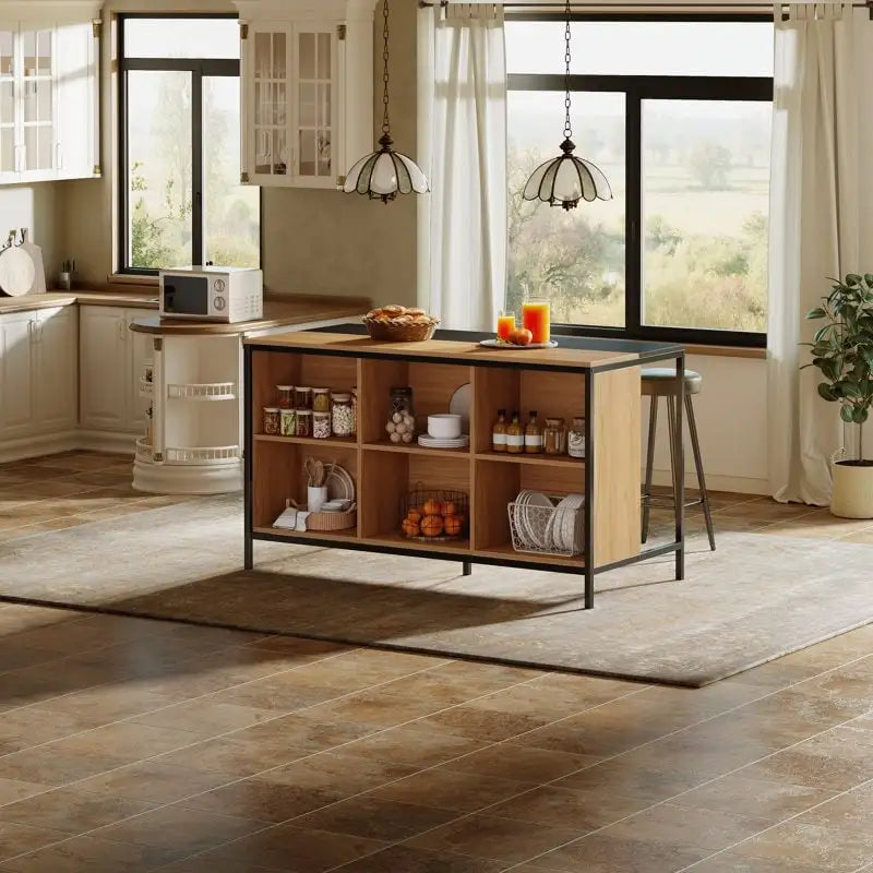 Kitchen Island with 6 Cube Storage for Kitchen Dining Room