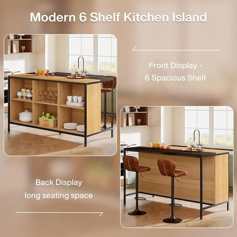 Îlot de cuisine avec 6 espaces de rangement cubiques pour cuisine salle à manger