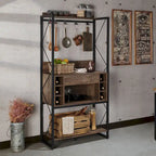 Étagère de rangement de style industriel en chêne recyclé de 67 pouces avec cadre en métal et casier à vin 6 bouteilles