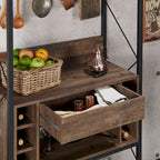Étagère de rangement de style industriel en chêne recyclé de 67 pouces avec cadre en métal et casier à vin 6 bouteilles