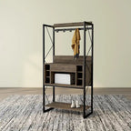 Étagère de rangement de style industriel en chêne recyclé de 67 pouces avec cadre en métal et casier à vin 6 bouteilles