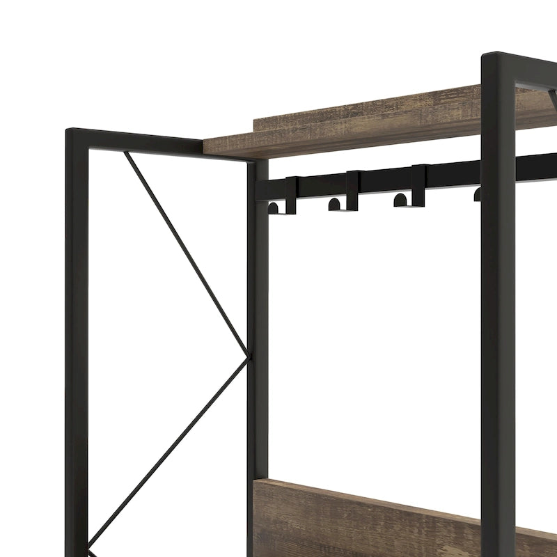 Étagère de rangement de style industriel en chêne recyclé de 67 pouces avec cadre en métal et casier à vin 6 bouteilles
