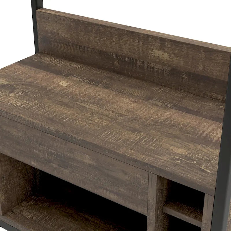 Étagère de rangement de style industriel en chêne recyclé de 67 pouces avec cadre en métal et casier à vin 6 bouteilles
