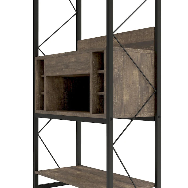 Étagère de rangement de style industriel en chêne recyclé de 67 pouces avec cadre en métal et casier à vin 6 bouteilles