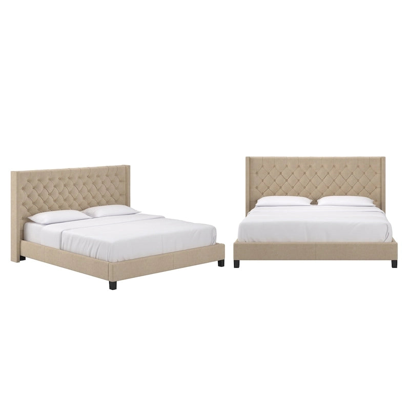 Wingback Button Tufted King Bed