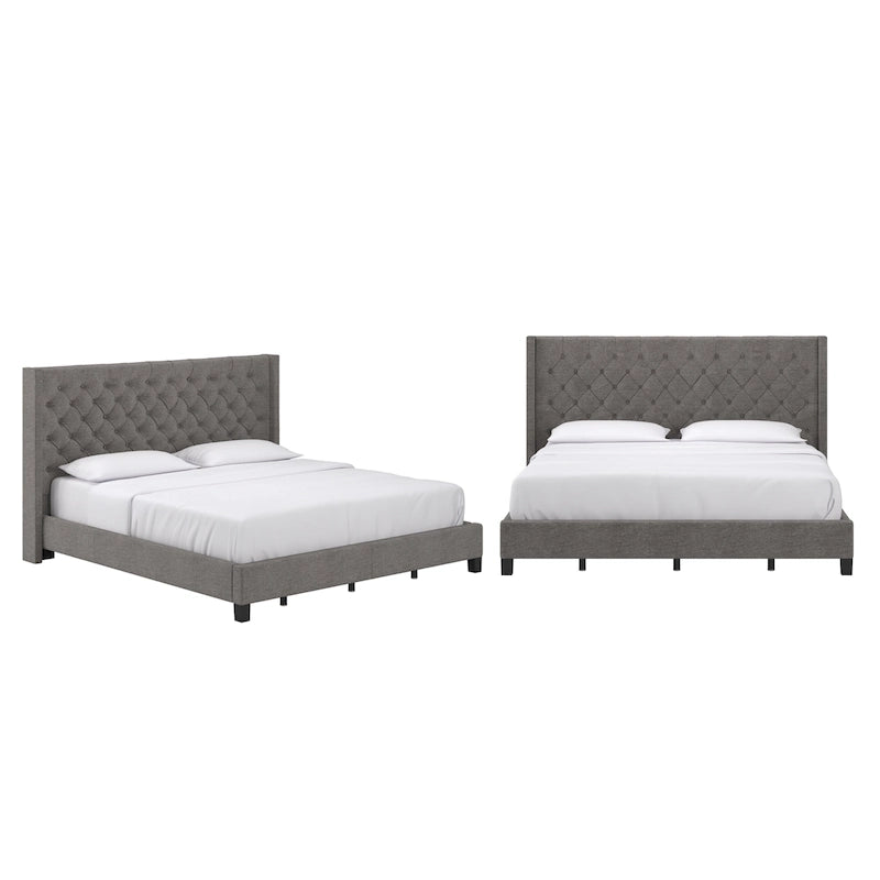 Wingback Button Tufted King Bed