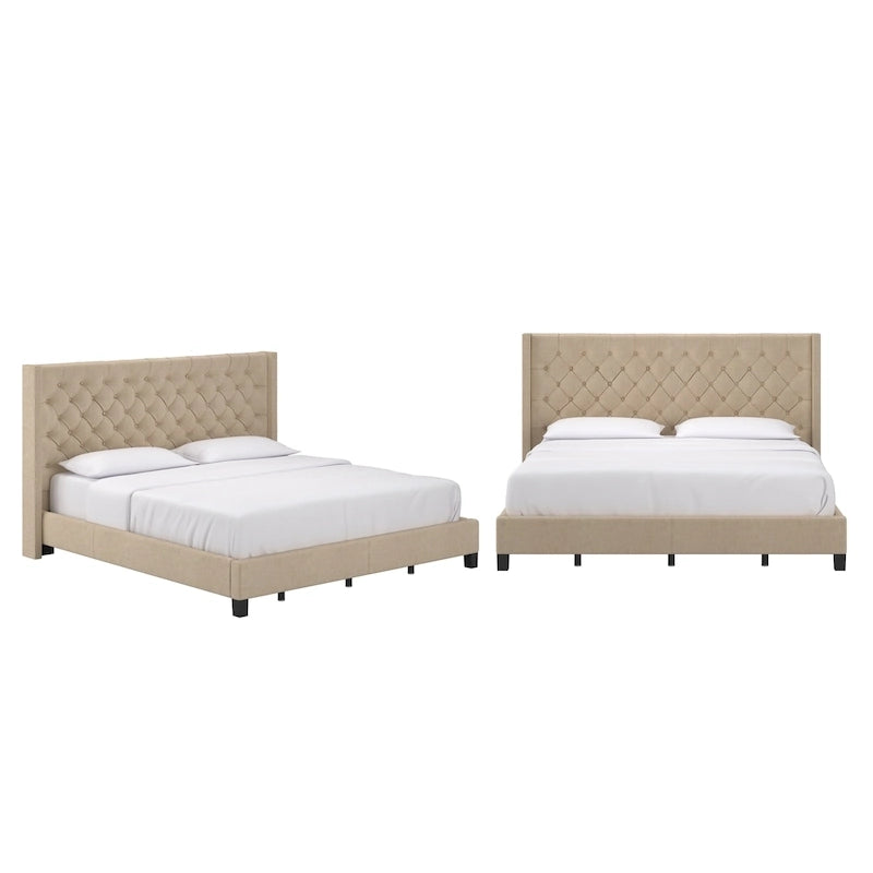 Wingback Button Tufted King Bed