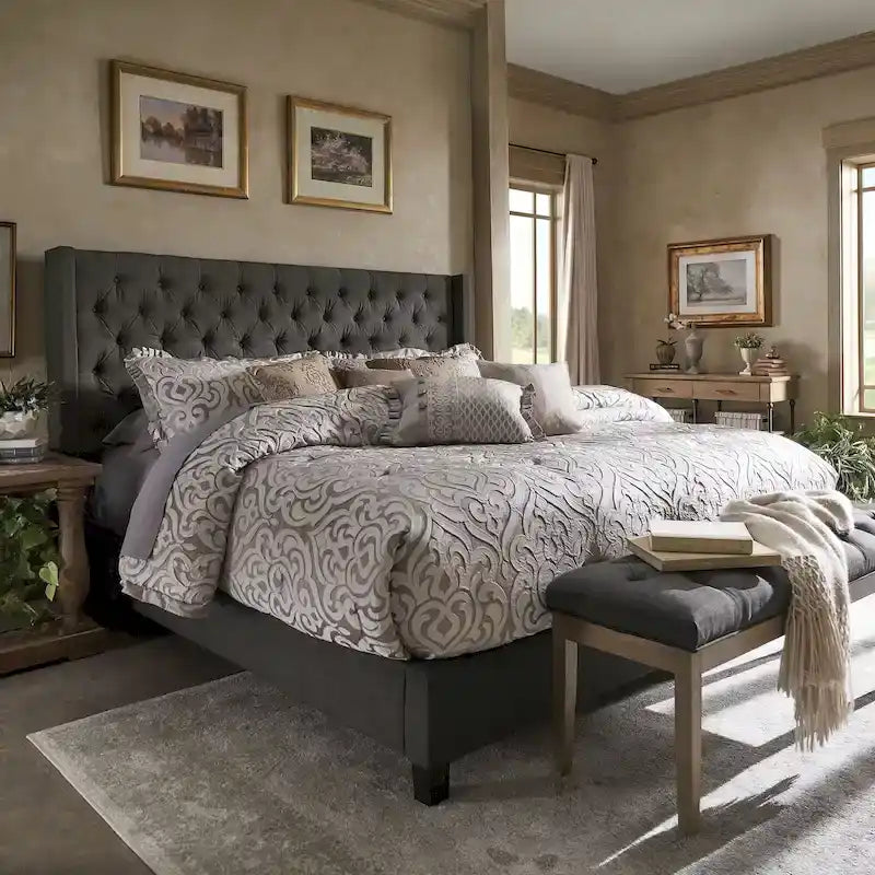 Wingback Button Tufted King Bed