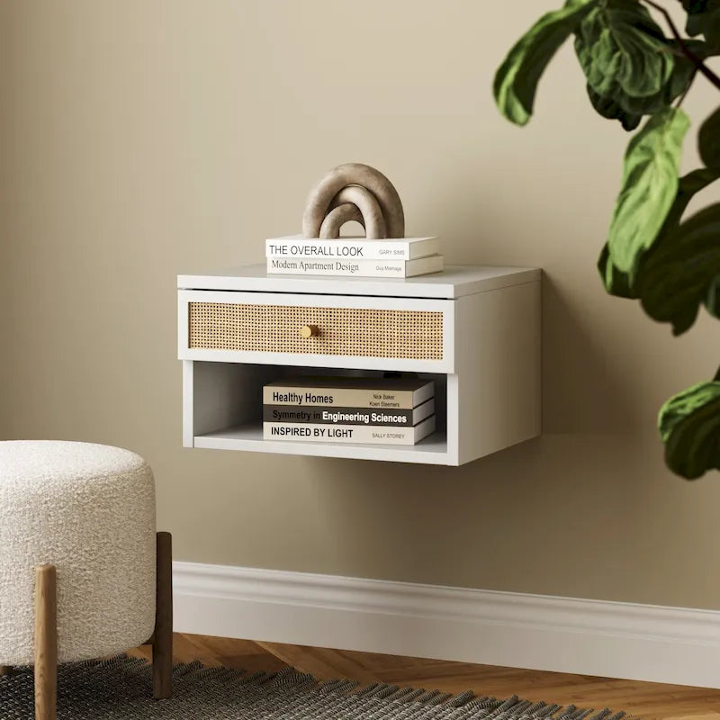 Modern Floating Bedroom Nightstand with Storage Drawer and Open Shelf Cubby