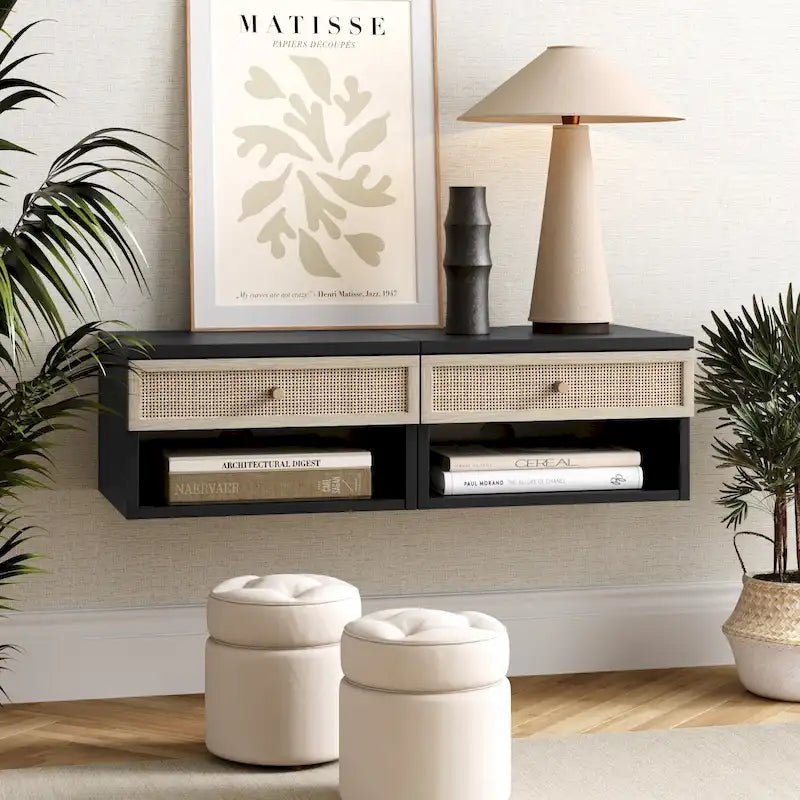 Modern Floating Bedroom Nightstand with Storage Drawer and Open Shelf Cubby