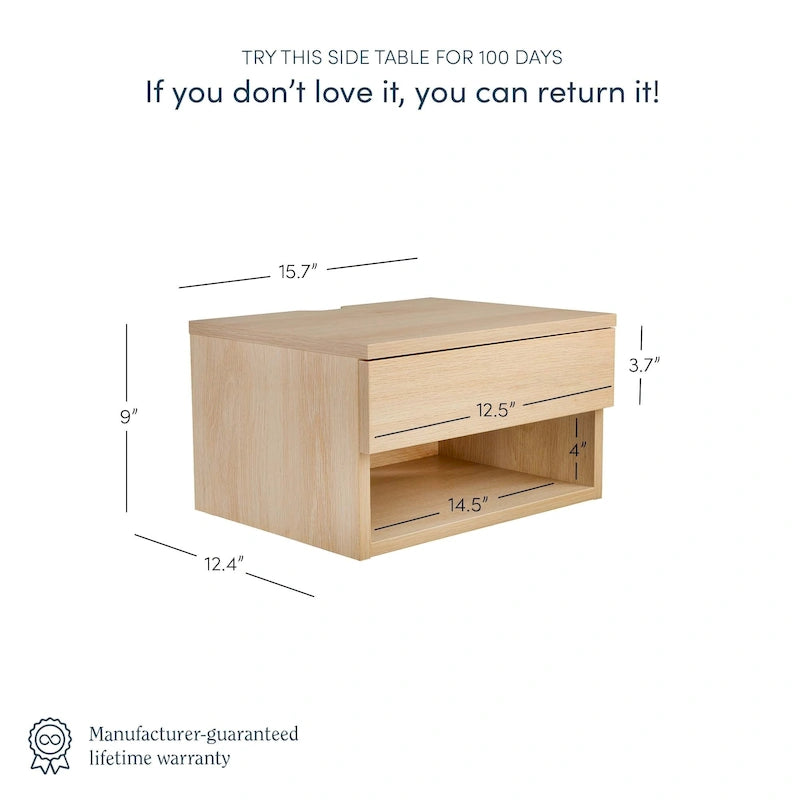 Modern Floating Bedroom Nightstand with Storage Drawer and Open Shelf Cubby