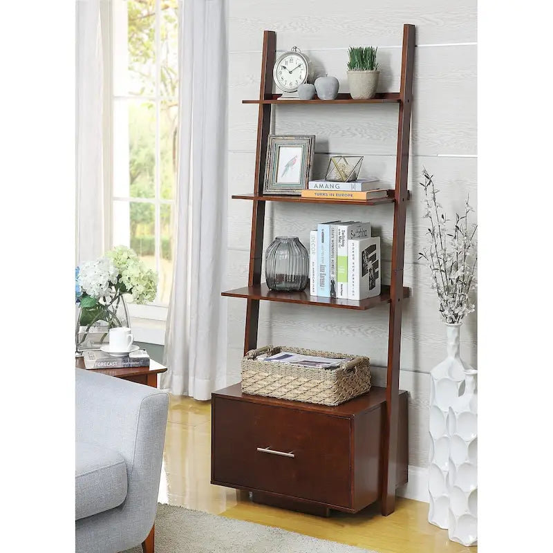 American Heritage Ladder Bookshelf with File Drawer
