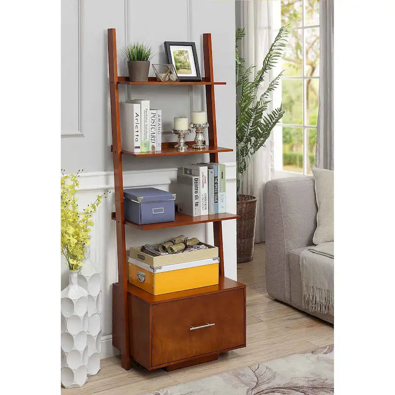 American Heritage Ladder Bookshelf with File Drawer