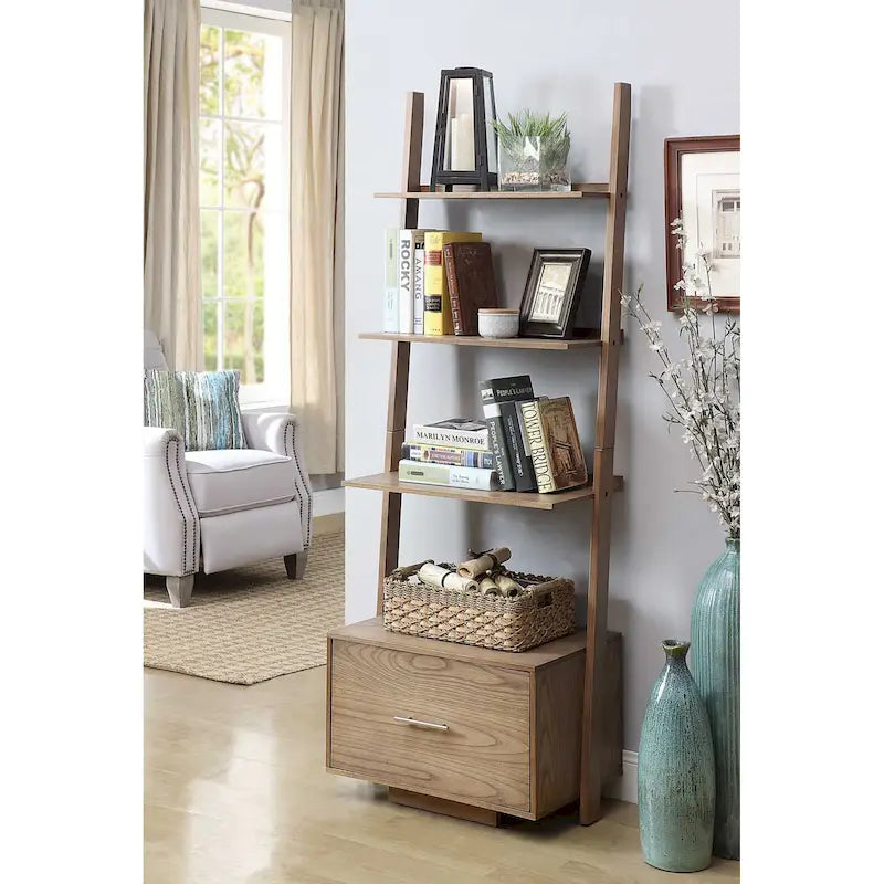 American Heritage Ladder Bookshelf with File Drawer