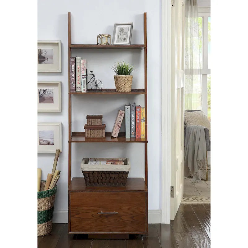 American Heritage Ladder Bookshelf with File Drawer