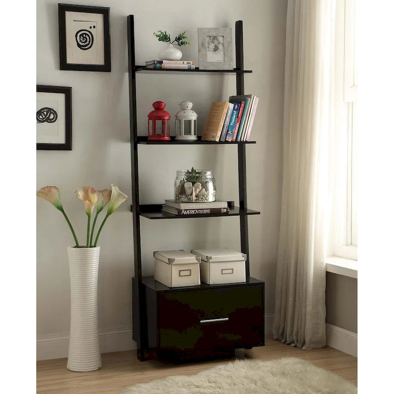 Convenience Concepts American Heritage Ladder Bookshelf with File Drawer