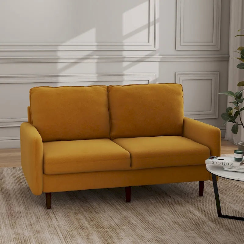 Canapé moderne à deux places en velours avec pieds en bois