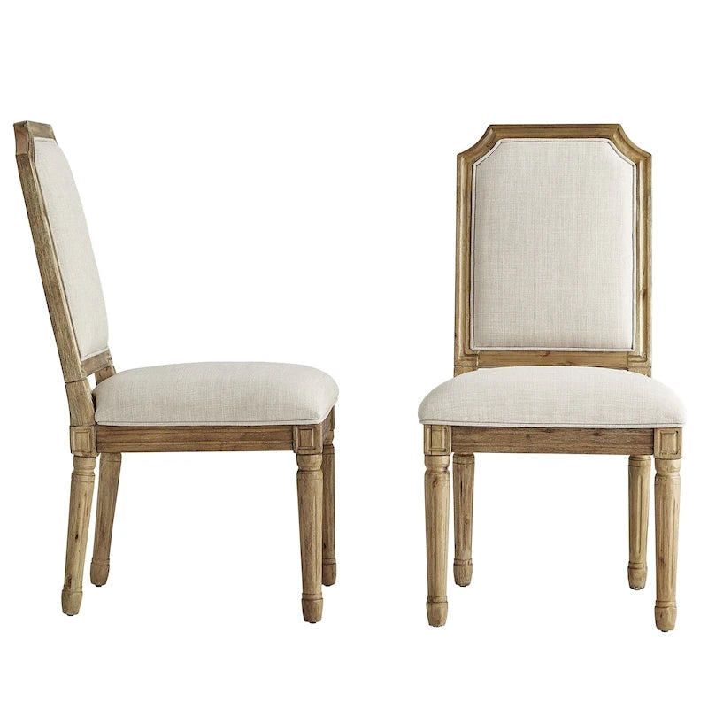 Arched-Back Linen and Solid Wood Dining Chairs (Set of 2)