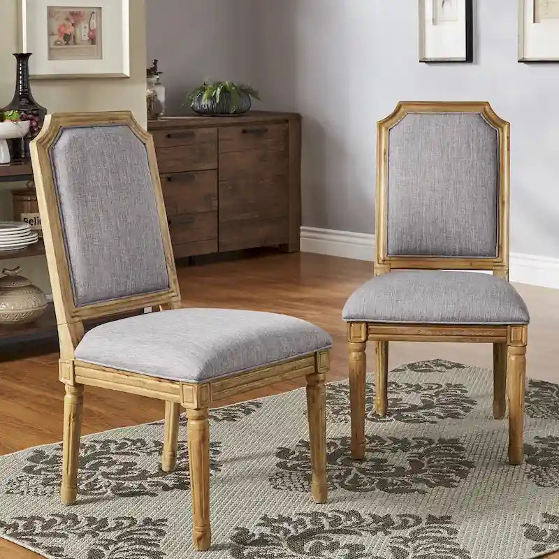 Arched-Back Linen and Solid Wood Dining Chairs (Set of 2)
