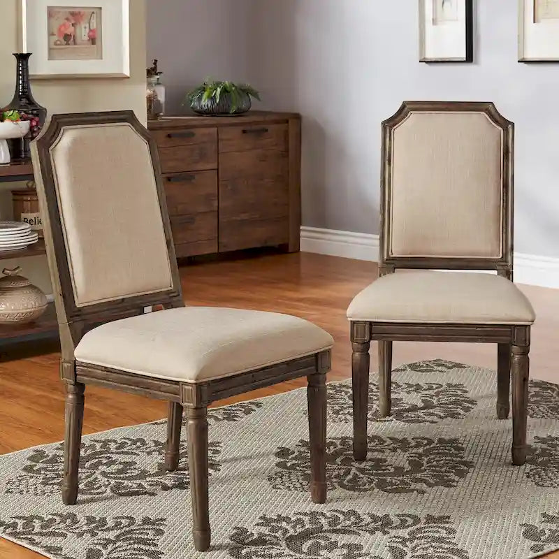Arched-Back Linen and Solid Wood Dining Chairs (Set of 2)