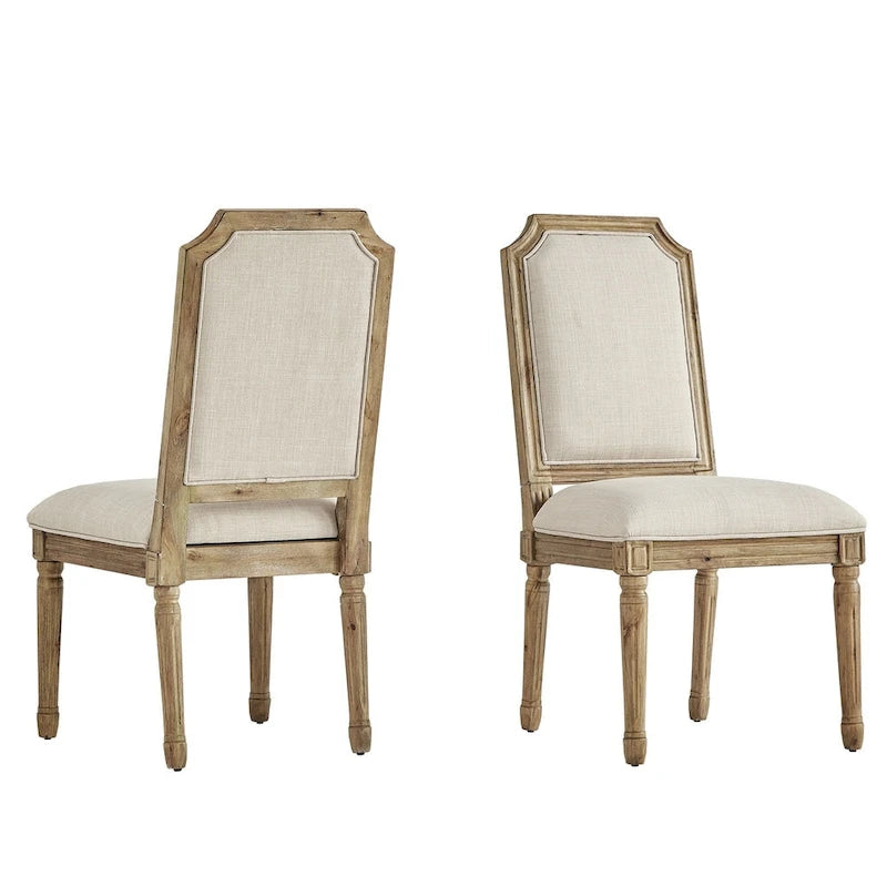 Chaises de salle à manger en bois massif et lin à dossier incurvé (lot de 2)