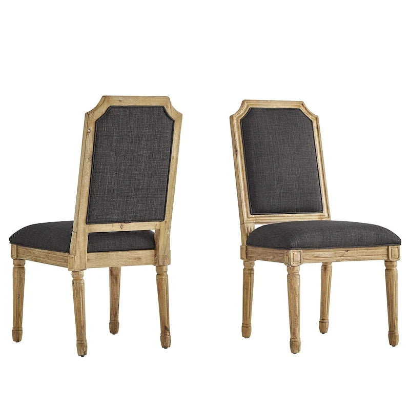 Chaises de salle à manger en bois massif et lin à dossier incurvé (lot de 2)