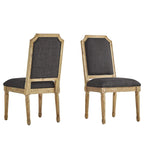 Chaises de salle à manger en bois massif et lin à dossier incurvé (lot de 2)
