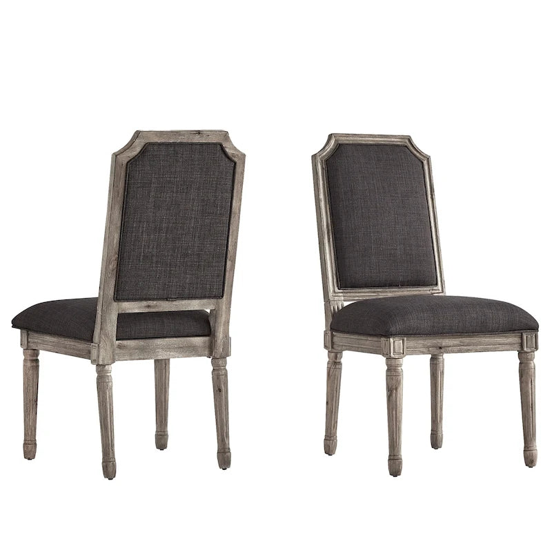 Chaises de salle à manger en bois massif et lin à dossier incurvé (lot de 2)