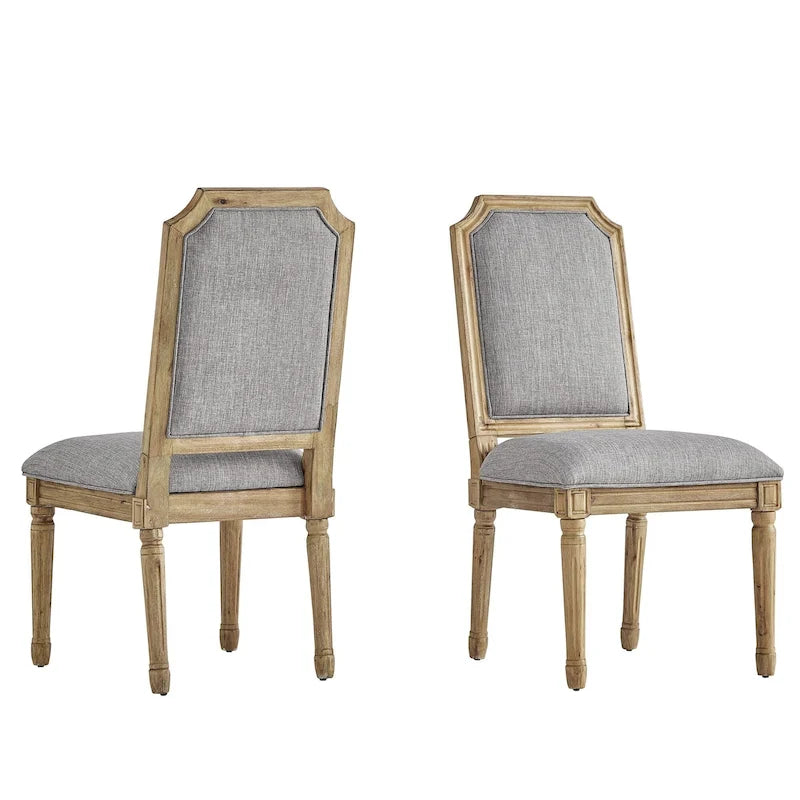 Chaises de salle à manger en bois massif et lin à dossier incurvé (lot de 2)