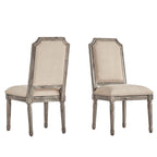 Chaises de salle à manger en bois massif et lin à dossier incurvé (lot de 2)