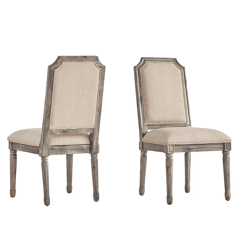 Chaises de salle à manger en bois massif et lin à dossier incurvé (lot de 2)