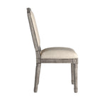 Chaises de salle à manger en bois massif et lin à dossier incurvé (lot de 2)