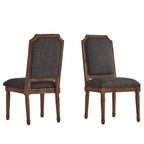 Chaises de salle à manger en bois massif et lin à dossier incurvé (lot de 2)