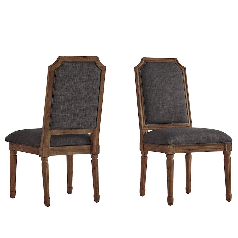 Chaises de salle à manger en bois massif et lin à dossier incurvé (lot de 2)